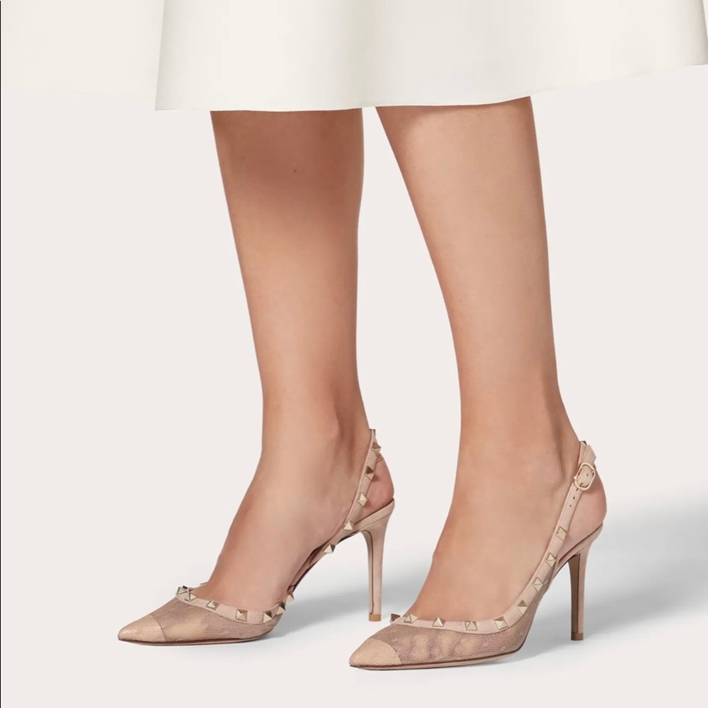 Valentino Rockstud Mesh Slingback Pointed Toe Pump